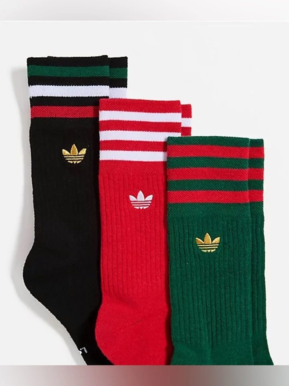 adidas Originals 3-Pack Mexico Roller Crew Socks in Black, Green, & Red football